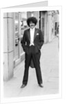 Phil Lynott in London, modelling clothes from Saville Row. 1983 by Mike Maloney