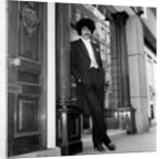 Phil Lynott in London, modelling clothes from Saville Row. 1983 by Mike Maloney