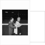 Manchester City new signing Denis Law with Ken Barnes trying his new shirt for size by Thomas