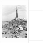 Blackpool Tower with people sitting on Blackpool Beach by Anonymous