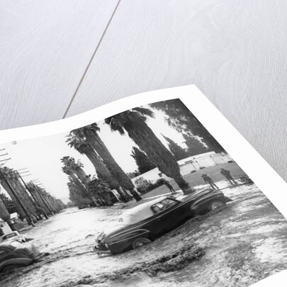 Cars on a flooded road in California, USA by Unknown