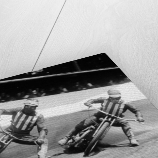 Dick Bradley (on the left) and Alby Golden at a speedway track by Anonymous