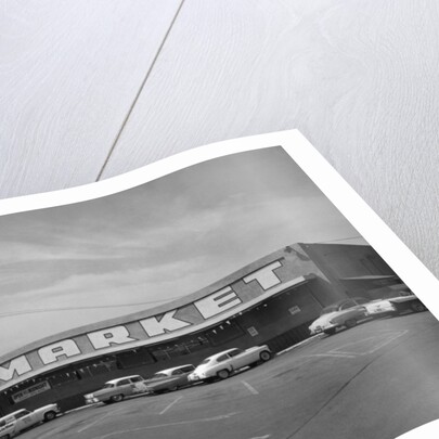 Cars parked outside a supermarket, USA, c1956 by Unknown