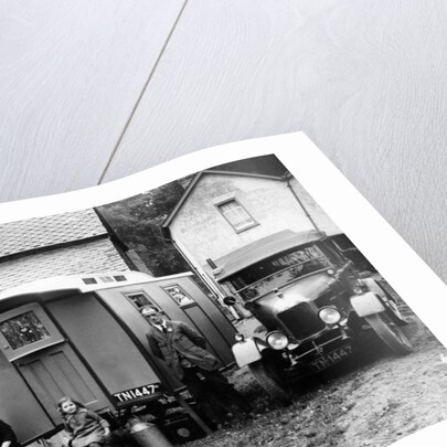 Family group with a 1925 Morris Oxford 14/28 and caravan, (Eccles, c1926?) by Unknown