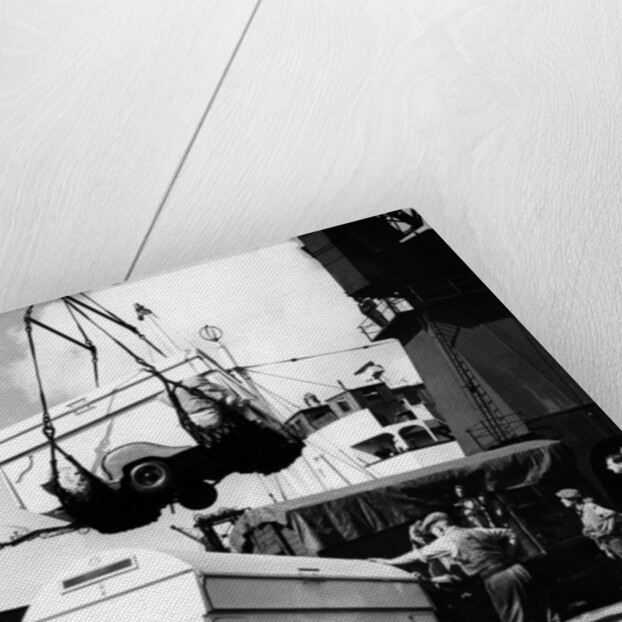 Unloading trailers from a ship, (c1950s?) by Unknown