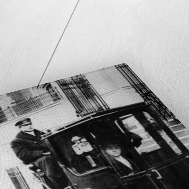 Woman passenger in a 1910 taxi cab, New York, USA, (c1910?) by Unknown