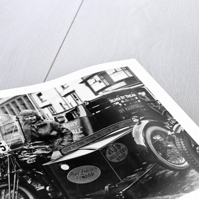 Woman riding a 1929 500cc AJS motorbike, (c1929?) by Unknown