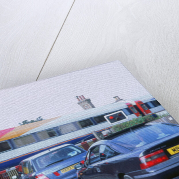 Traffic queue at level crossing in Brockenhurst, Hampshire by Unknown