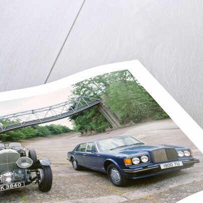 1991 Bentley Turbo R and 1930 Bentley 4.5 blower at Brooklands by Unknown
