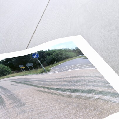 Tyre skidmarks on road surface by Unknown