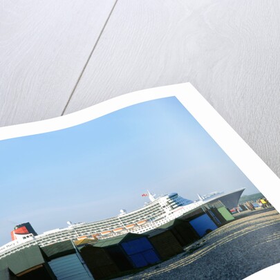 Queen Mary II sails past Beach Huts, Calshot May 2004 by Unknown