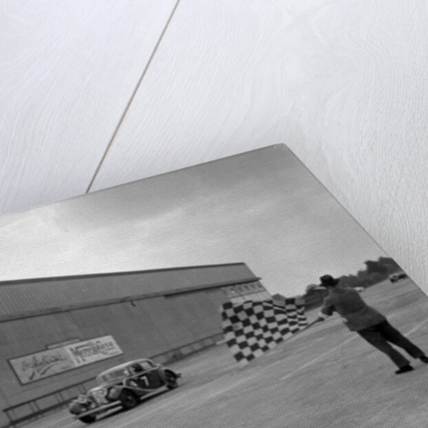 HJ Ripley's SS Jaguar taking the chequered flag, MCC Members Meeting, Brooklands, 10 September 1938 by Bill Brunell