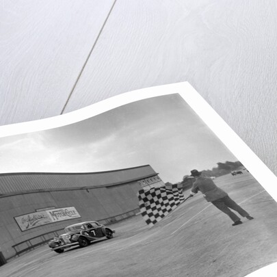 HJ Ripley's SS Jaguar taking the chequered flag, MCC Members Meeting, Brooklands, 10 September 1938 by Bill Brunell