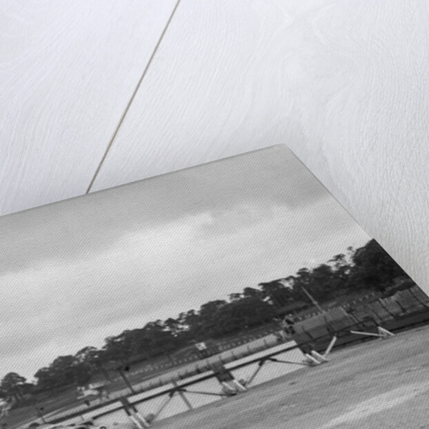 J Cleland's Ford V8 and JH Barker's Riley Lynx at the chicane, JCC Members Day, Brooklands, 1939 by Bill Brunell