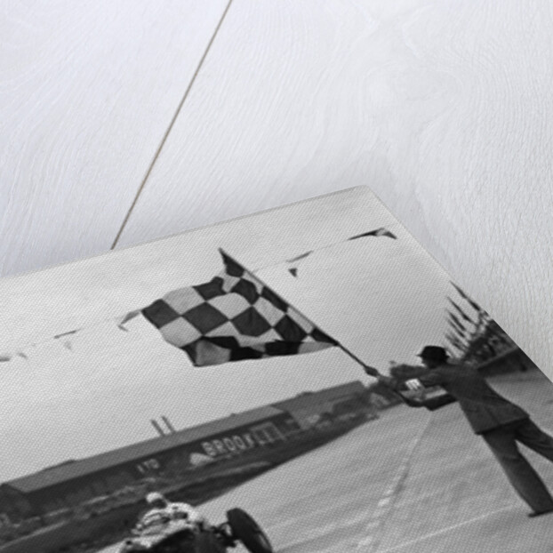 Alfa Romeo taking the chequred flag in a race at Brooklands by Bill Brunell