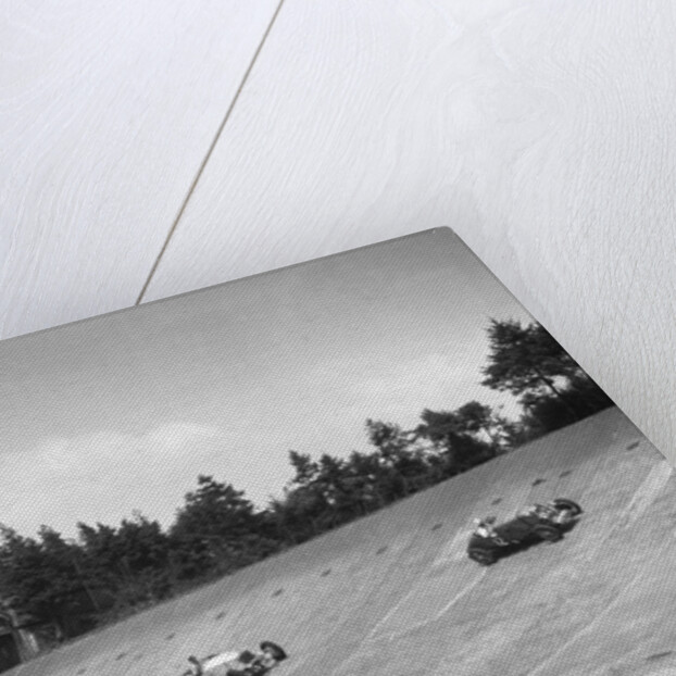 Lea-Francis 1496 cc, MG M type and Invicta 4467 cc racing on the Members Banking at Brooklands by Bill Brunell