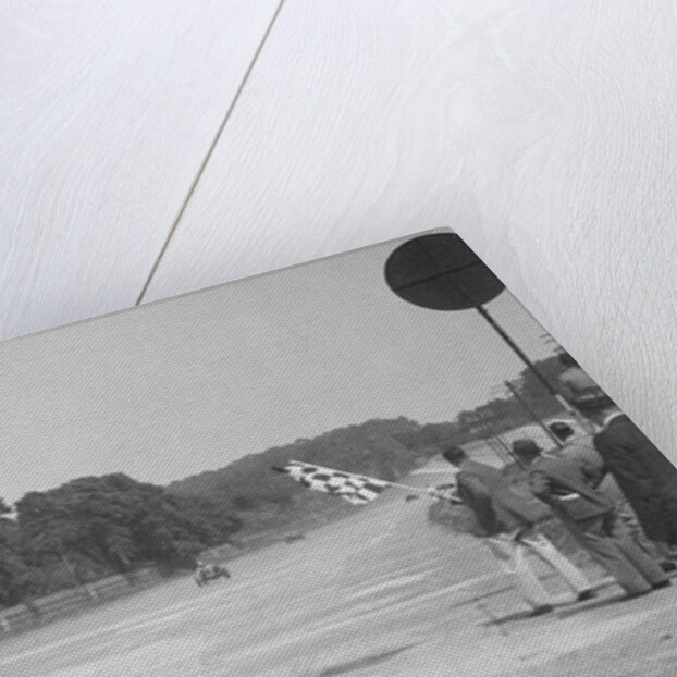 Two Salmson cars taking the chequered flag at Brooklands by Bill Brunell