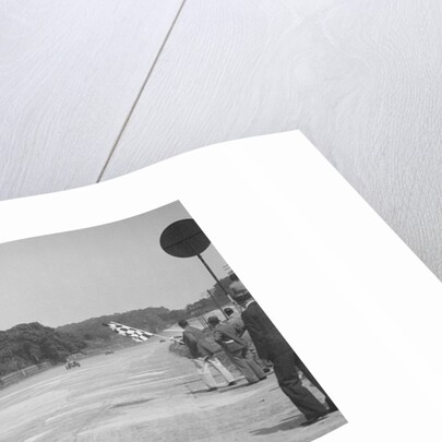 Two Salmson cars taking the chequered flag at Brooklands by Bill Brunell