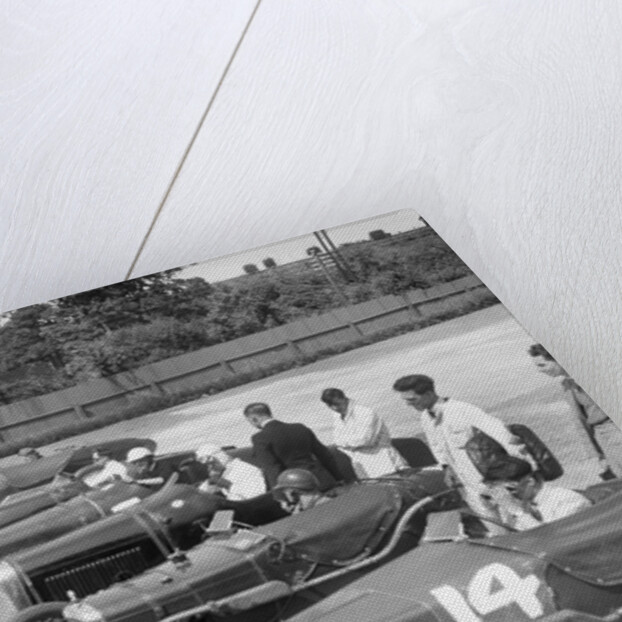 Cars on the start line for a motor race at Brooklands by Bill Brunell