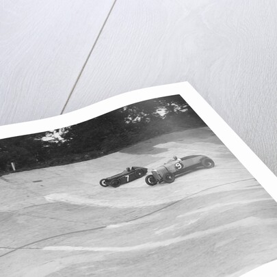 Austin 747 cc works racer and another car on the Members Banking at Brooklands by Bill Brunell