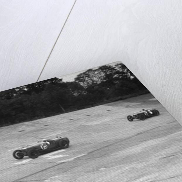 Two Riley 9 Brooklands racing on the banking at a JCC Members Day, Brooklands by Bill Brunell