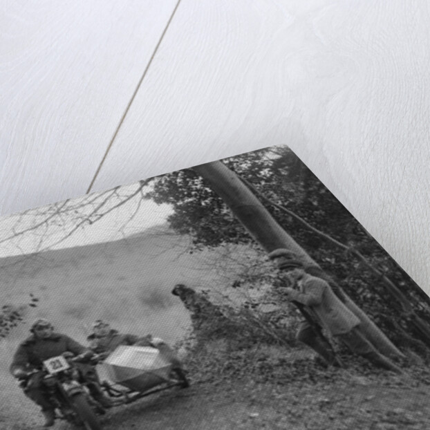 Norton and sidecar ridden by SL Grubb competing in the Inter-Varsity Trial, November 1931 by Bill Brunell