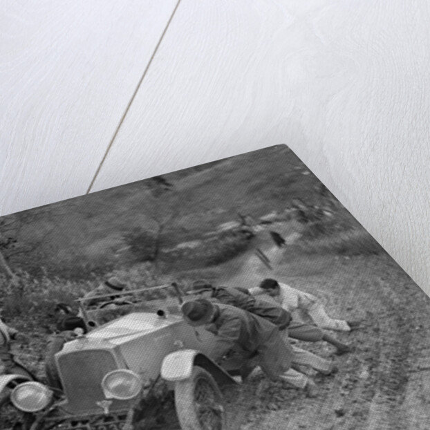 EA Beale's Vauxhall 30-98 Velox 4 seater receiving a push during the Inter-Varsity Trial, 1930 by Bill Brunell