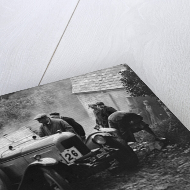 Morris or MG 14/28 of MH Fortlage receiving a push in the JCC Lynton Trial, 1932 by Bill Brunell