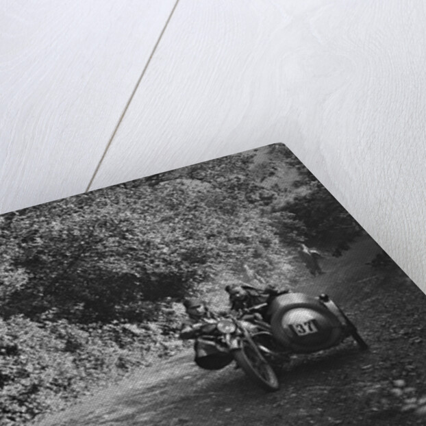 Motorcycle and sidecar of HD Jongs, Brighton and Hove Motor Club Brighton-Beer Trial, 1930 by Bill Brunell