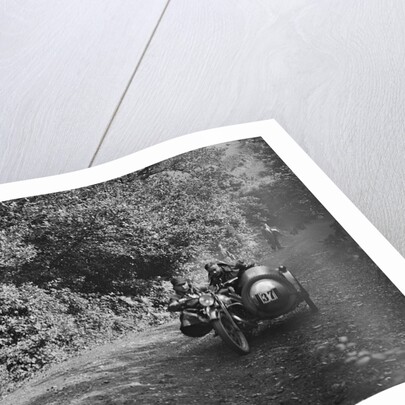 Motorcycle and sidecar of HD Jongs, Brighton and Hove Motor Club Brighton-Beer Trial, 1930 by Bill Brunell