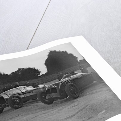 Delage of J Taylor and Bentley of Dudley Froy, Surbiton Motor Club race meeting, Brooklands, 1928 by Bill Brunell