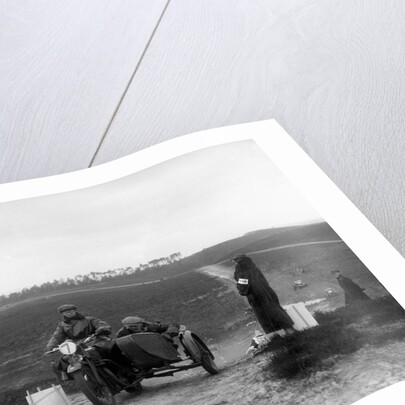 Motorcycle and sidecar competing in a motoring trial, Bagshot Heath, Surrey, 1930s by Bill Brunell
