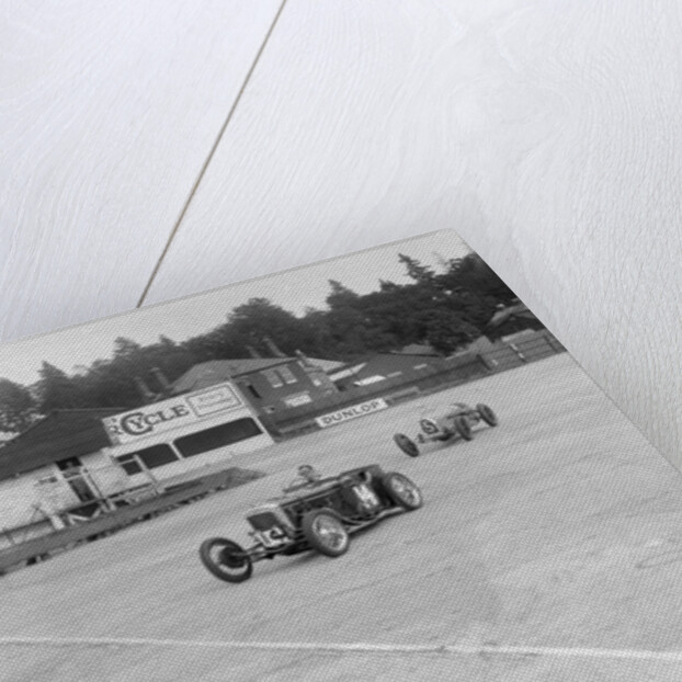 Frazer-Nash of RT Grogan leading Jack Lemon Burton's Bugatti T37, BARC meeting, Brooklands, 1933 by Bill Brunell
