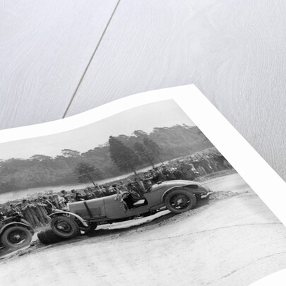 Lagonda passing R Childe's crashed Lea-Francis, BARC 6-Hour Race, Brooklands, Surrey, 1929, by Bill Brunell