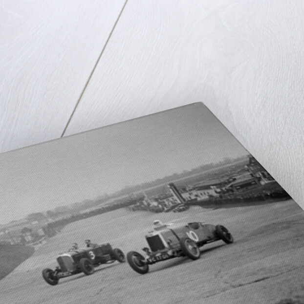 Bentley of Major H Butler and Lea-Francis Hyper racing at a BARC meeting, Brooklands, 1930 by Bill Brunell