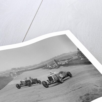 Bentley of Major H Butler and Lea-Francis Hyper racing at a BARC meeting, Brooklands, 1930 by Bill Brunell