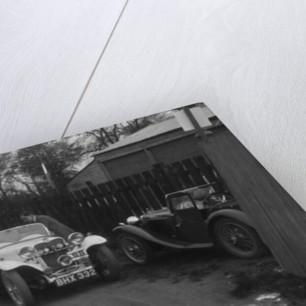 Three Singer cars and a MG PA at a motoring trial, 1930s by Bill Brunell