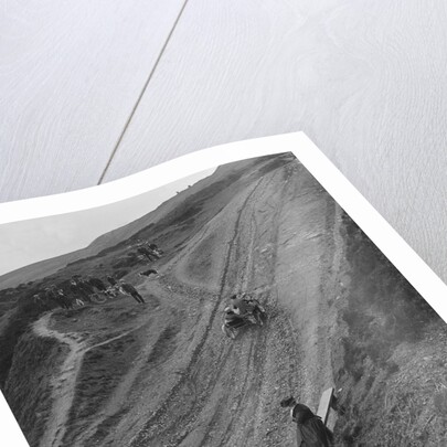 Unidentified motorcycle and sidecar, Rosedale Chimney Bank, Yorkshire, c1920-c1939 by Bill Brunell
