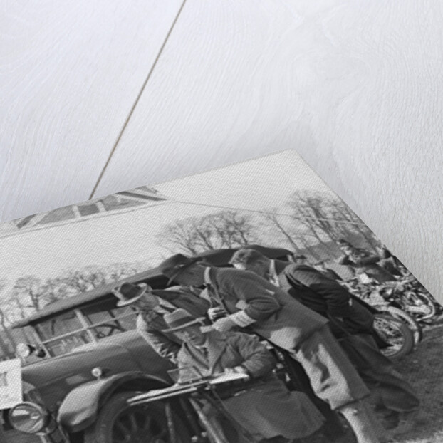 Surbiton Motor Club motorcycle trial, Talbot Hotel, Ripley, Surrey, c1930. by Bill Brunell