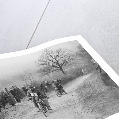 Unidentified motorcycle at an early motoring trial, pre 1914. by Bill Brunell