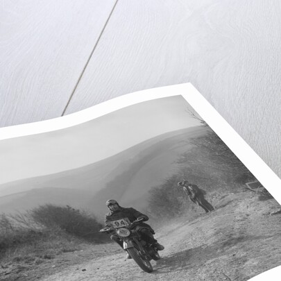 498 cc Triumph of CJ Dennis, MCC Lands End Trial, top of Beggars Roost, Exmoor, 1939 by Bill Brunell