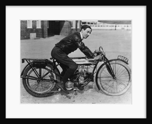 F Ball riding a 1913 Douglas motorbike, (c1913?) by Unknown