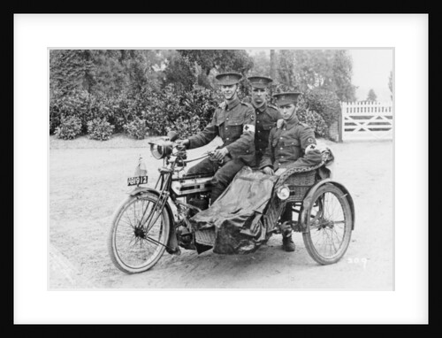 Three soldiers on a bicycle and sidecar, (WWI?) by Unknown