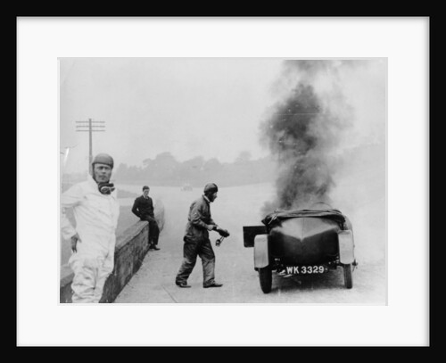 Car on fire, Brooklands, Surrey, 1928 by Unknown