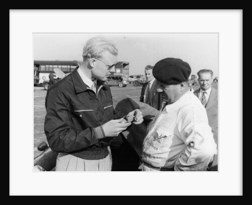 Mike Hawthorn with a model car, c1953-c1958 by Unknown
