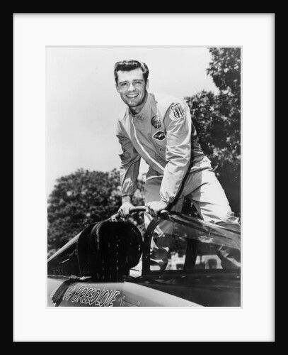 Craig Breedlove posing on top of the Spirit of America by Unknown
