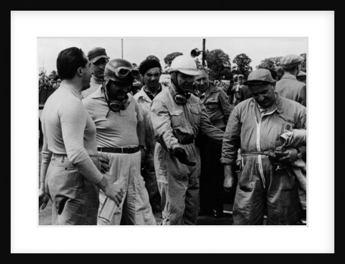 Alberto Ascari, Froilan Gonzalez, Guiseppe Farina (from left to right), and a mechanic by Unknown