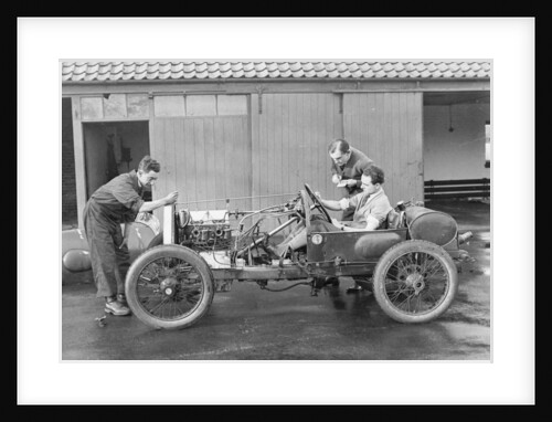 Amherst Villiers and a mechanic taking the revs of a Bugatti Cordon Rouge by Anonymous