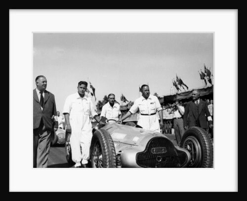 Alfred Neubauer with Mercedes car at the Start of the Italian Grand Prix, Monza, 1938 by Unknown