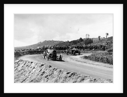 J Chassagne in the Sunbeam leading Jules Goux in the Peugeot, French Grand Prix, Lyons, 1914 by Unknown